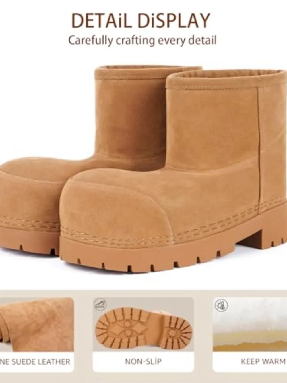 Faux Fur Lined Platform Winter Snow Boots Waterproof Anti Slip Ankle Booties